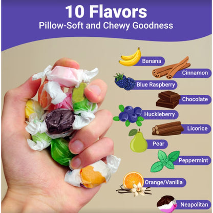 Salt Water Taffy Asorted Mix, Individually Wrapped - 1 Pound Bag - Saltwater Taffy Bulk Candy Individually Wrapped - Old Fashioned Retro Candy - Soft and Chewy, Party Favor, Gluten Free