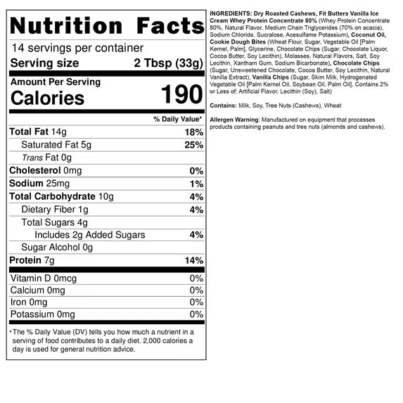 Fit Butters Chocolate Chip Cookie Dough Cashew Butter, 16 oz