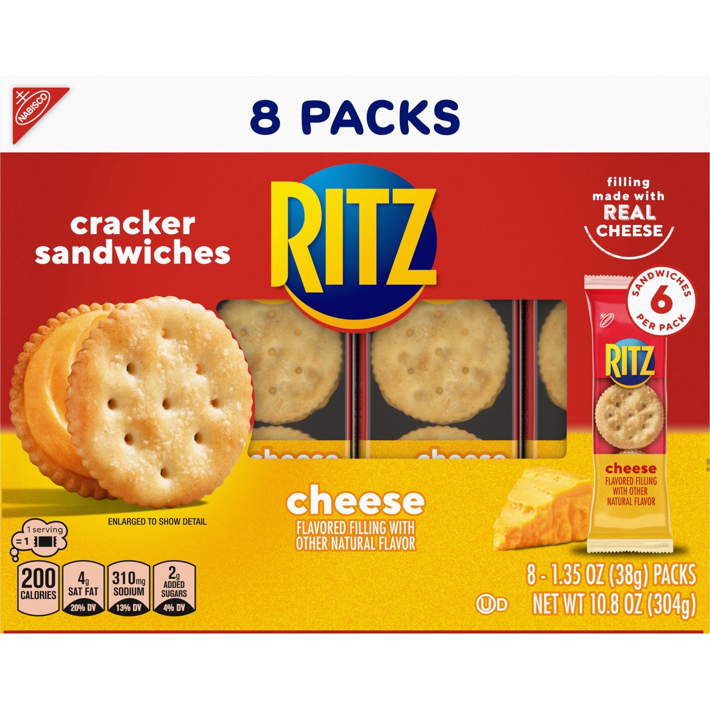 (3 pack) RITZ Cheese Sandwich Crackers, Lunch Snacks, 8 Snack Packs (6 Cracker Sandwiches Per Pack)