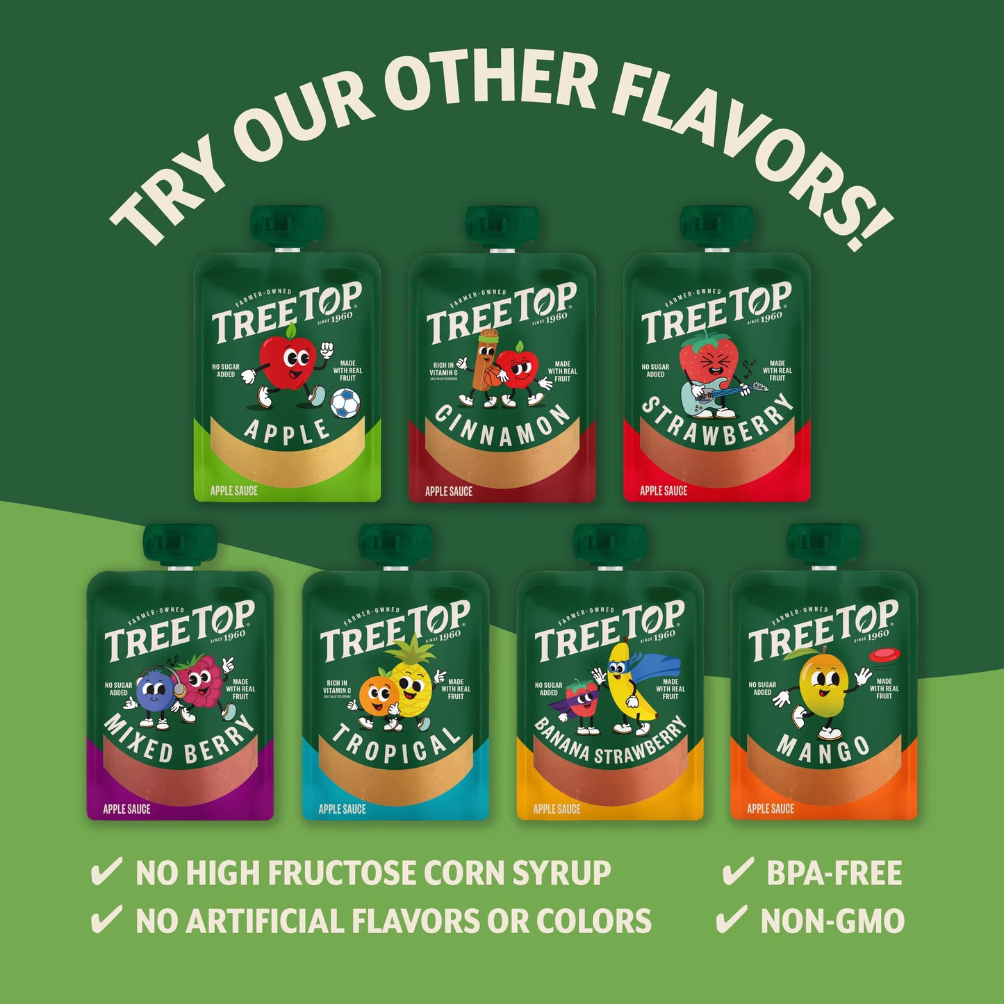 Tree Top Apple Sauce Variety Pack, Apple-Banana Strawberry-Mango, 3.2 Oz Pouch, 12 Count
