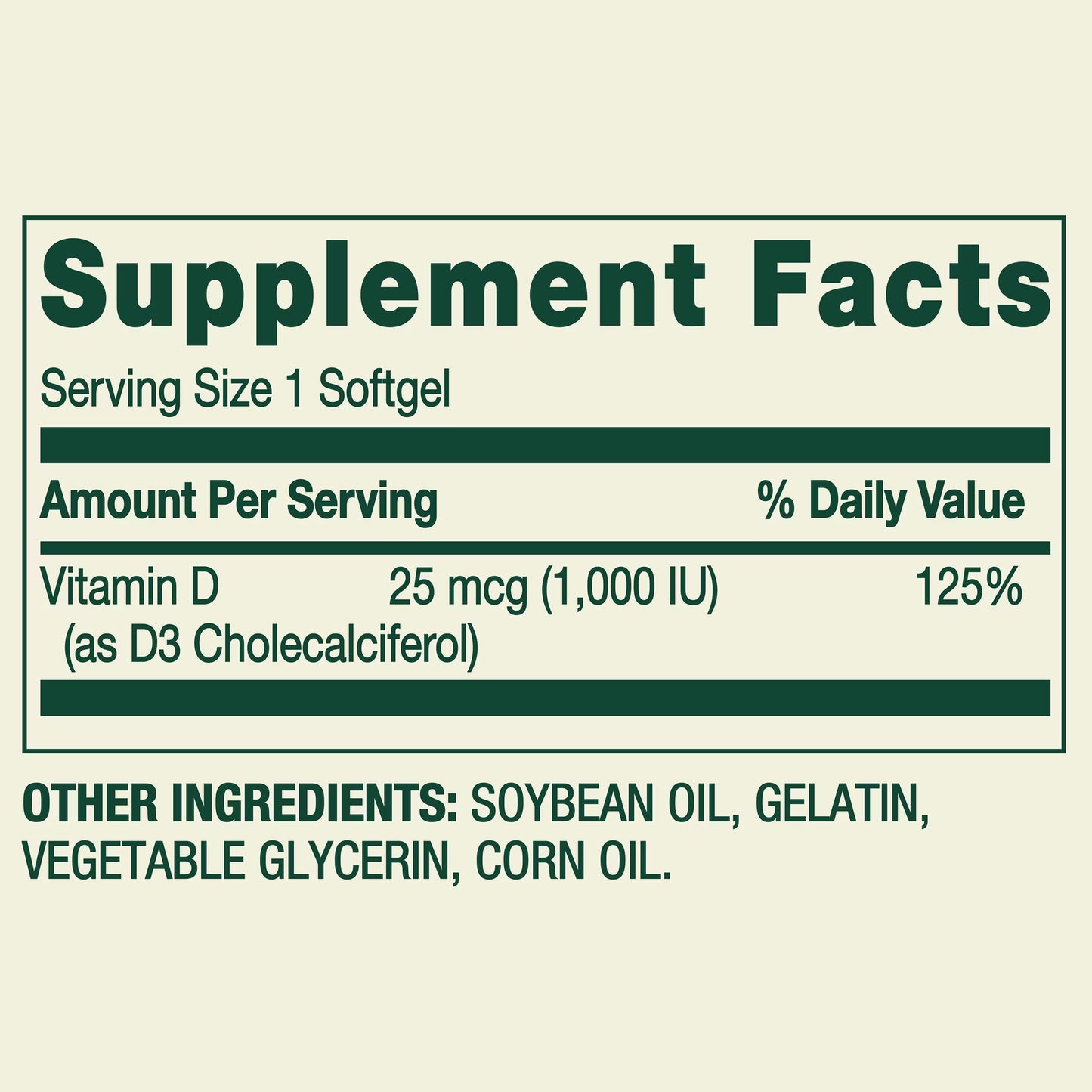 Spring Valley Vitamin D3 Softgels, 25 mcg (1000 IU), 200 Count, Supplement for Bone and Immune Health