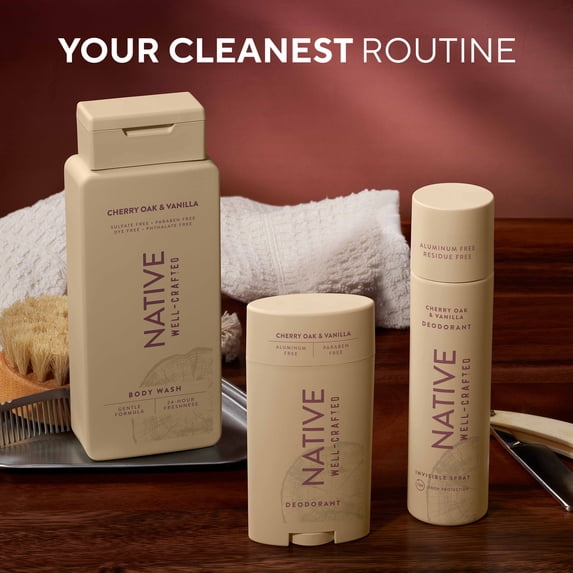 Native Aluminum Free Deodorant for Men, Cherry Oak & Vanilla, Well-Crafted, 3.1 oz