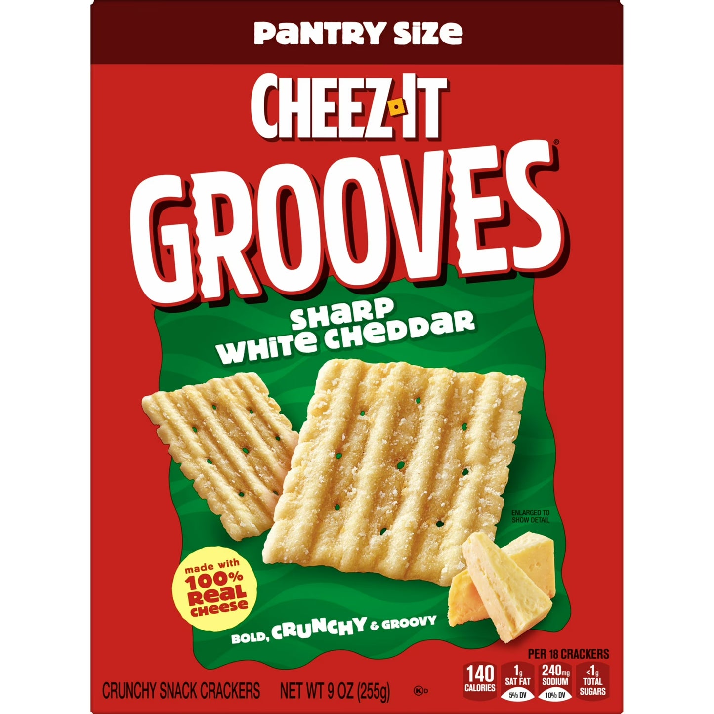 Cheez-It Grooves Sharp White Cheddar Crunchy Cheese Crackers, Snack Crackers, 9 oz