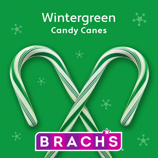 Brach's Wintergreen Christmas Candy Canes, Stocking Stuffers for Kids, Minty Twist on a Holiday Classic, Holiday Christmas Candy, 5.3 oz, 12ct Box