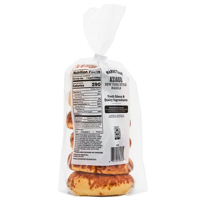 Marketside Fresh Asiago Cheese Bagels, Wheat and Barley Flour, Shelf-Stable, 22.8 oz, 6 Count