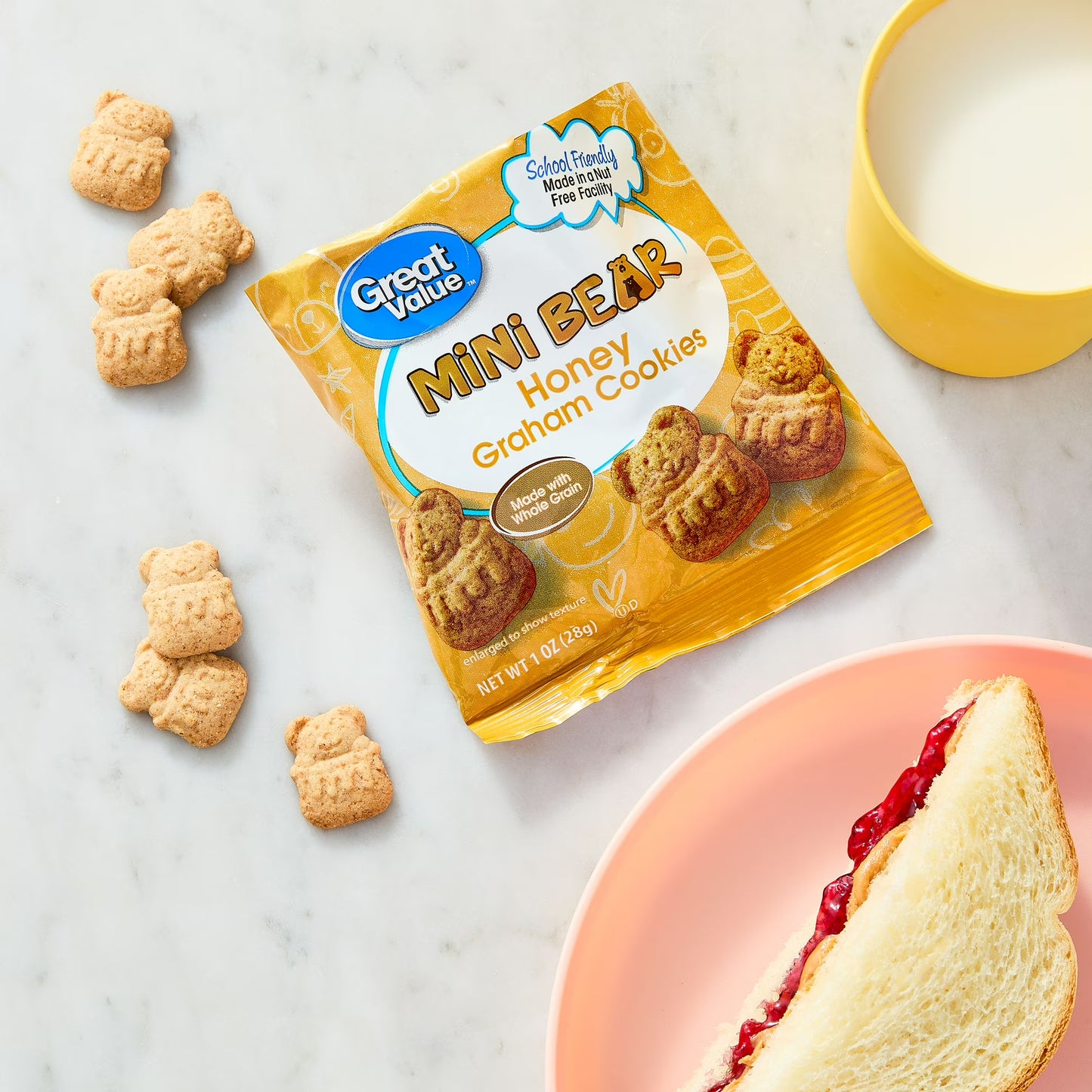 (3 pack) Great Value Mini Bear Honey Graham Cookies, 1 oz, 10 Snack Packs