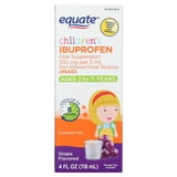 (4 pack) Equate Children's Pain Reliever/Fever Reducer Ibuprofen Oral Suspension, Grape Flavor, 100 mg, 4 fl oz