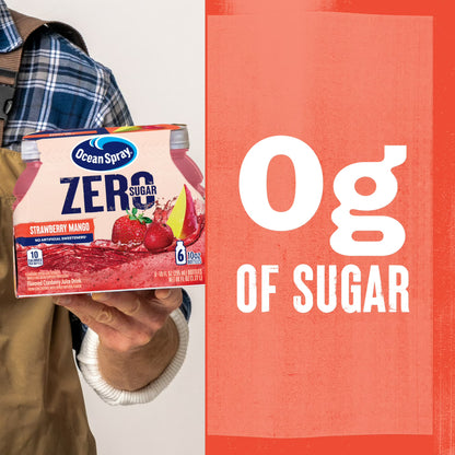 Ocean Spray ZERO Sugar Strawberry Mango Juice Drink, 10 Fl Oz Bottle, 6 Count