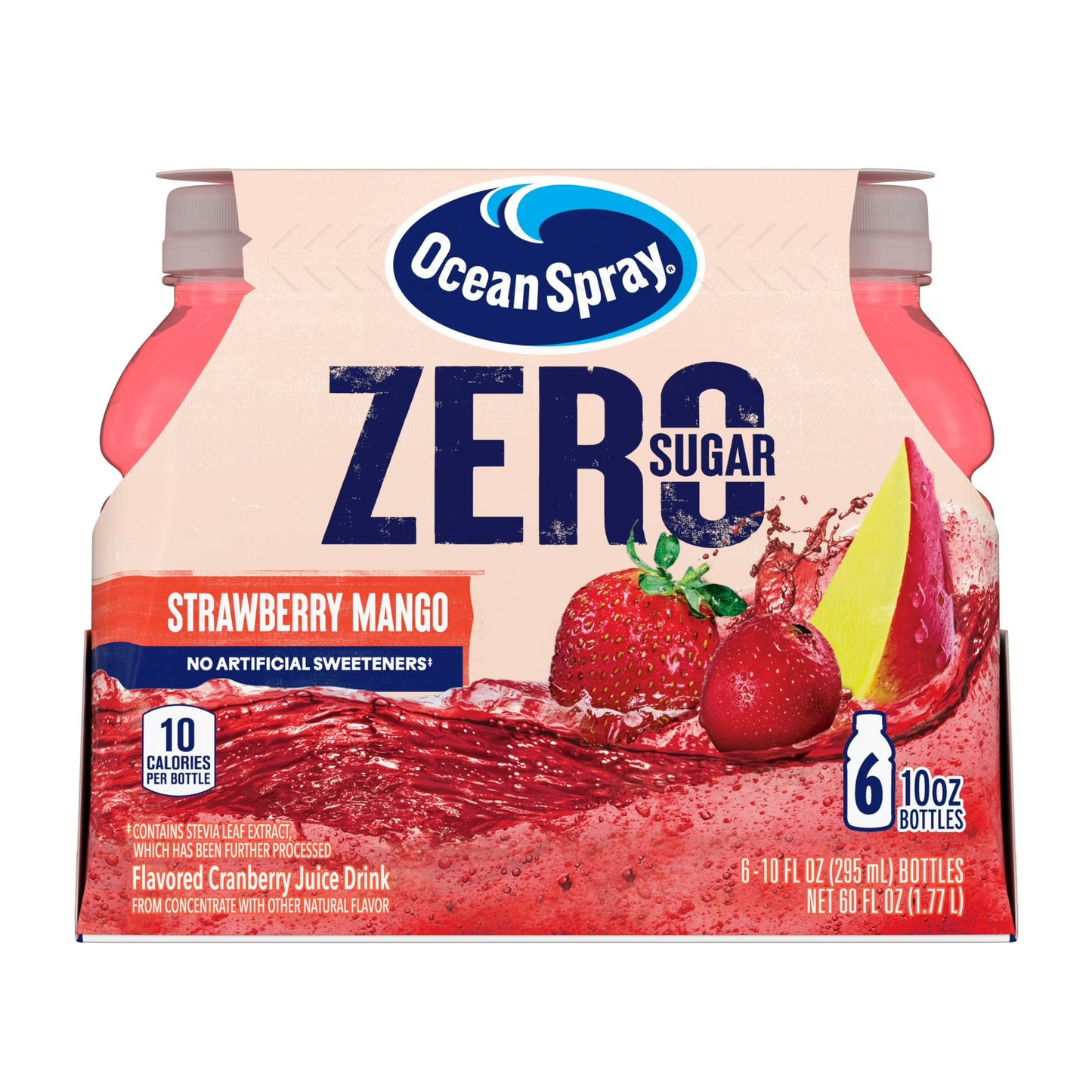 Ocean Spray ZERO Sugar Strawberry Mango Juice Drink, 10 Fl Oz Bottle, 6 Count