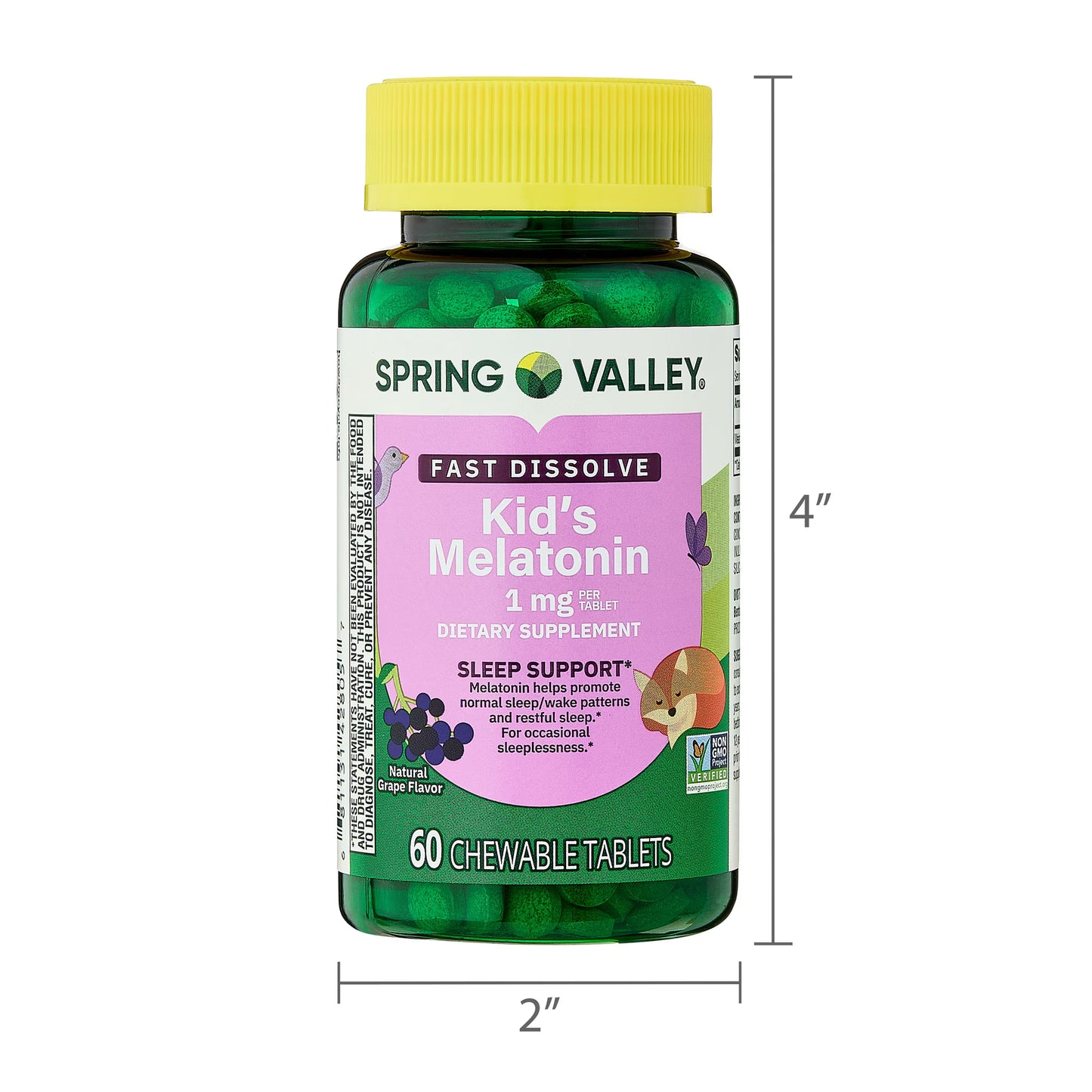 Spring Valley Kids Melatonin Chewable Tablets Sleep Support Dietary Supplement, Grape Flavor, 1 mg, 60 Count