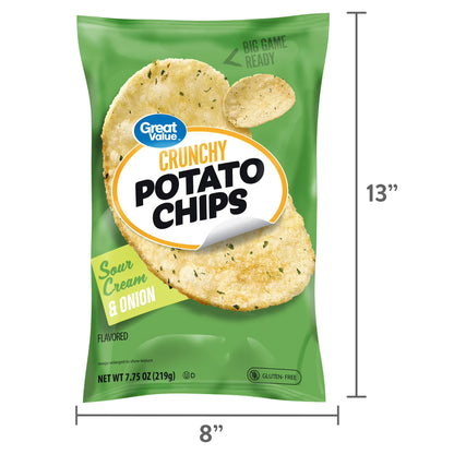 Great Value Sour Cream & Onion Flavored Potato Chips, 7.75 oz Bag