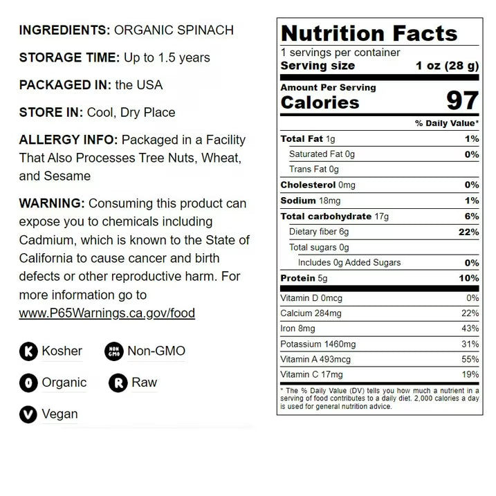 Organic Spinach Powder, 2 Pounds – Non-GMO, Kosher, Vegan, Pure – by Food to Live