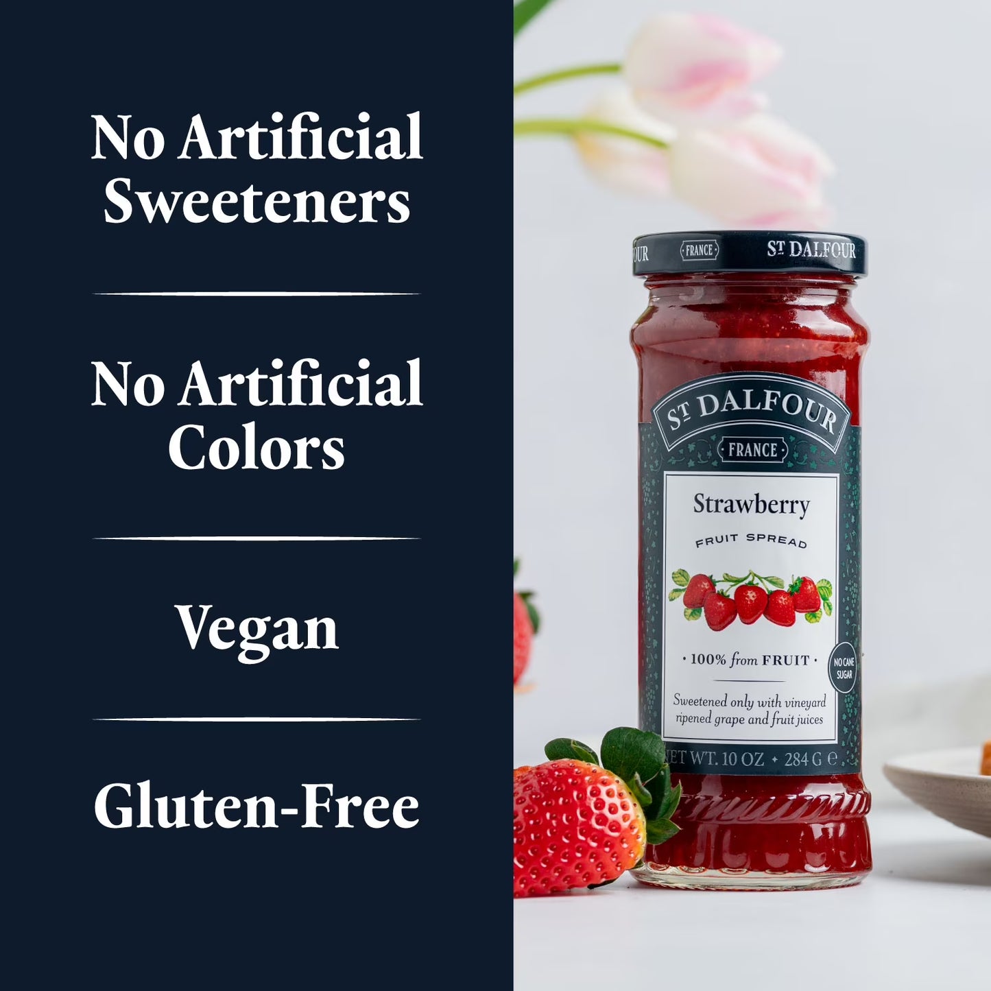 St. Dalfour Strawberry Fruit Spread, 100% from Fruit, Vegan & Gluten Free, 10 oz Jar