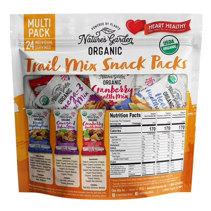 Nature's Garden Organic Trail Mix Snack Packs, Variety Pack, 1.2 oz, 24-count