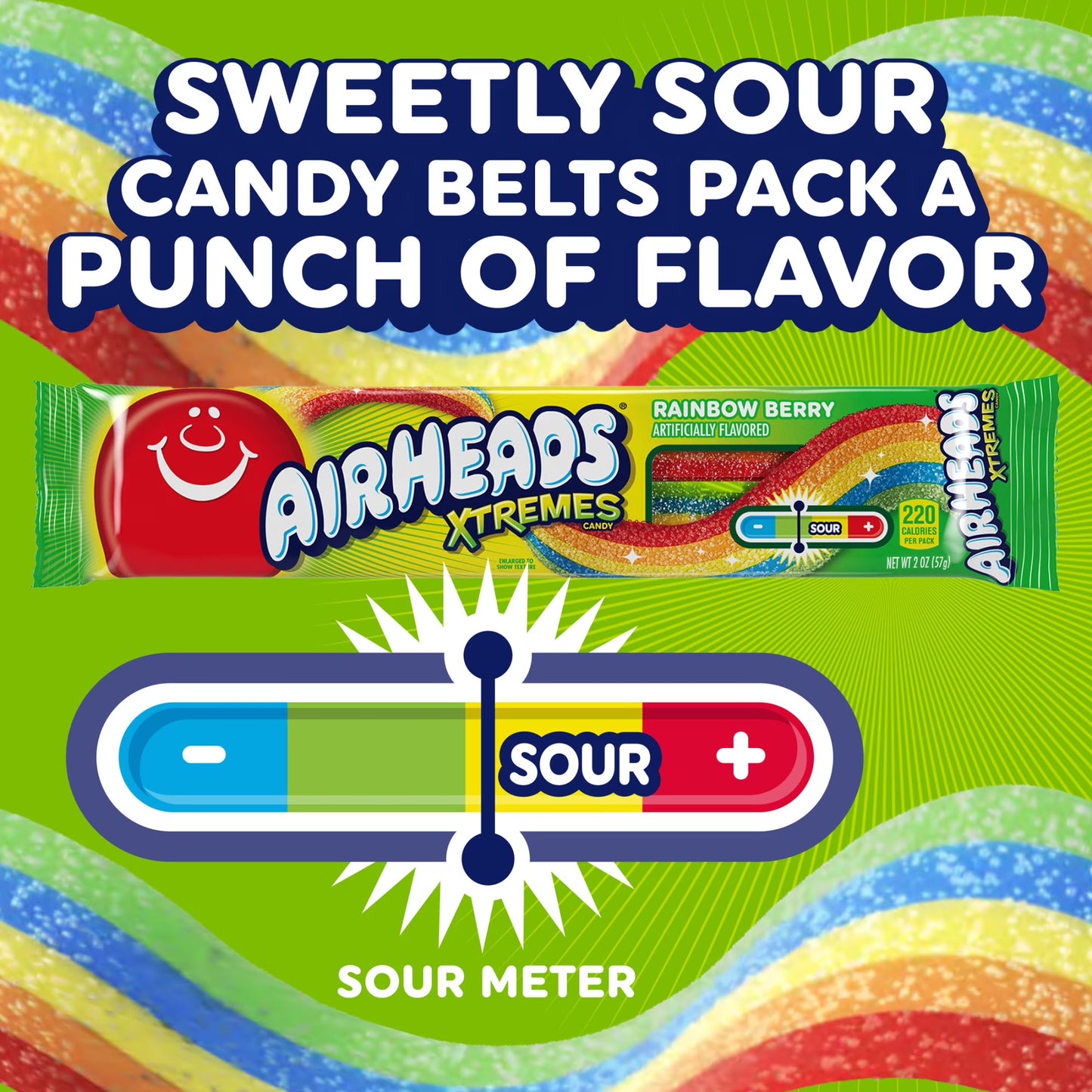 Airheads Xtremes Belts Chewy Candy, Rainbow Berry Fruit Flavor Artificially Flavored, 4.5 Ounces
