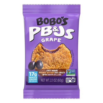 Bobo's PB&Js, Peanut Butter Oat Crust With Grape Filling, 5 Pack of 2.1oz oat snacks