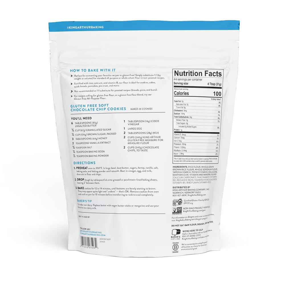 King Arthur Baking Company Non-GMO Project Verified, Certified Gluten-Free Measure for Measure Flour, 3 lb Bag