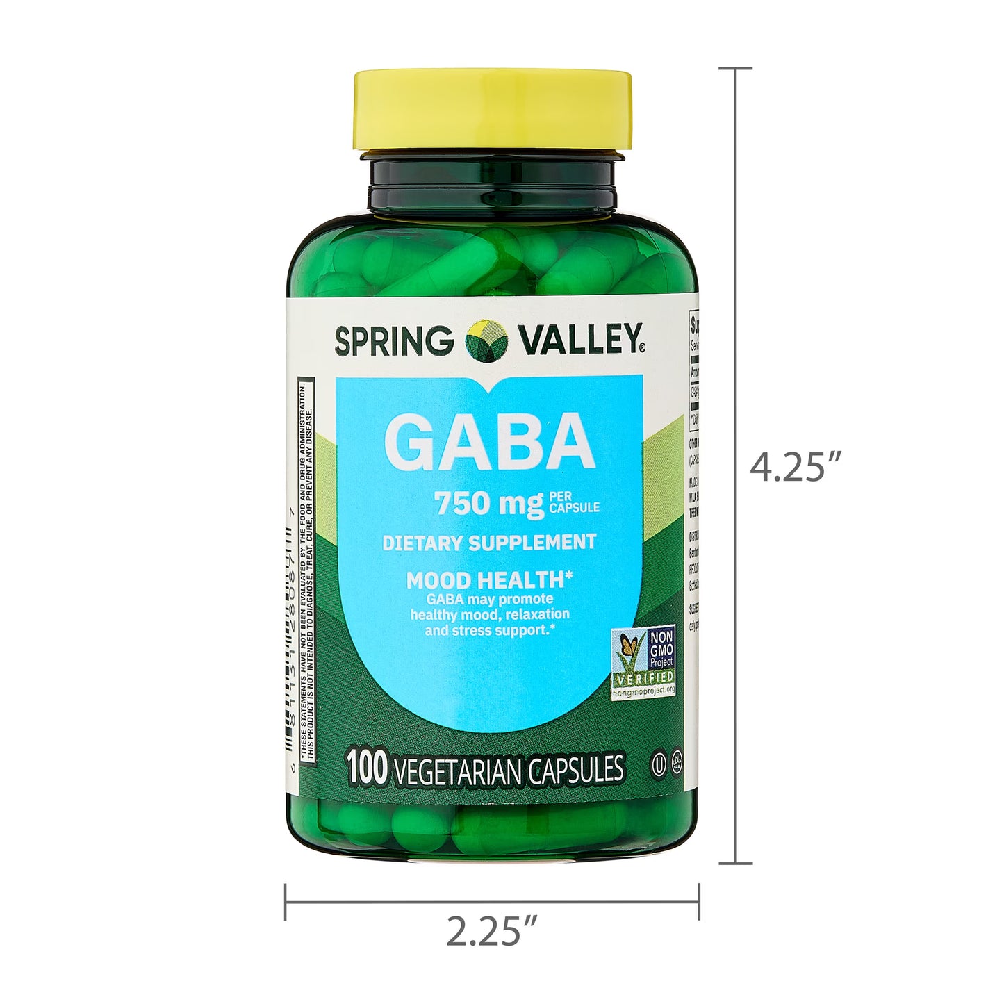 (3 pack) Spring Valley GABA Dietary Supplement Vegetarian Capsules for Mood Health, 750 mg, 100 Count