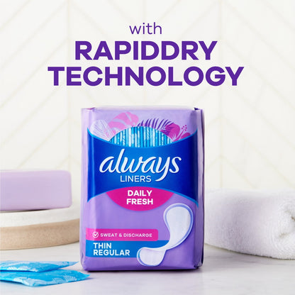 Always Thin No Feel Protection Daily Liners Regular Absorbency Unscented, 72 Ct