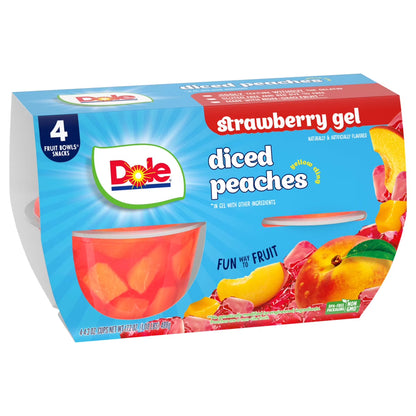 (4 pack) Dole Fruit Bowls Diced Peaches in Strawberry Gel, 4.3 oz Cups (4 Pack)
