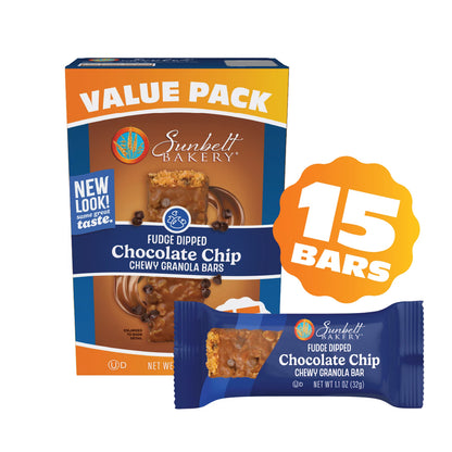 (3 pack) Sunbelt Bakery Chewy Granola Bars, Fudge Dipped Chocolate Chip, 15 Ct Value Pack, 16.91 Oz