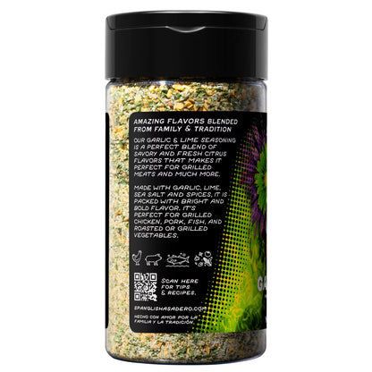 Spanglish Asadero Garlic & Lime Seasoning Blend with Chopped Garlic, Sea Salt, and Real Lime, 6.4 oz