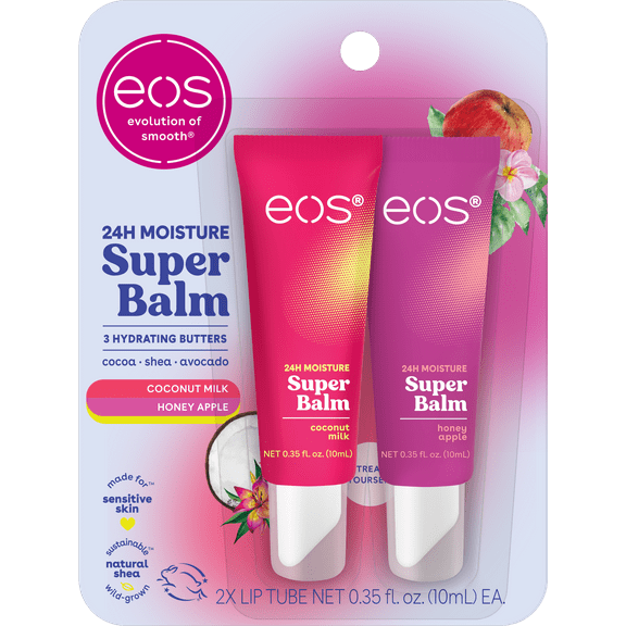Eos 24H Moisture Super Balm- Coconut Milk & Honey Apple, Lip Sleeping Mask, 0.35 fl oz, Pack of 2