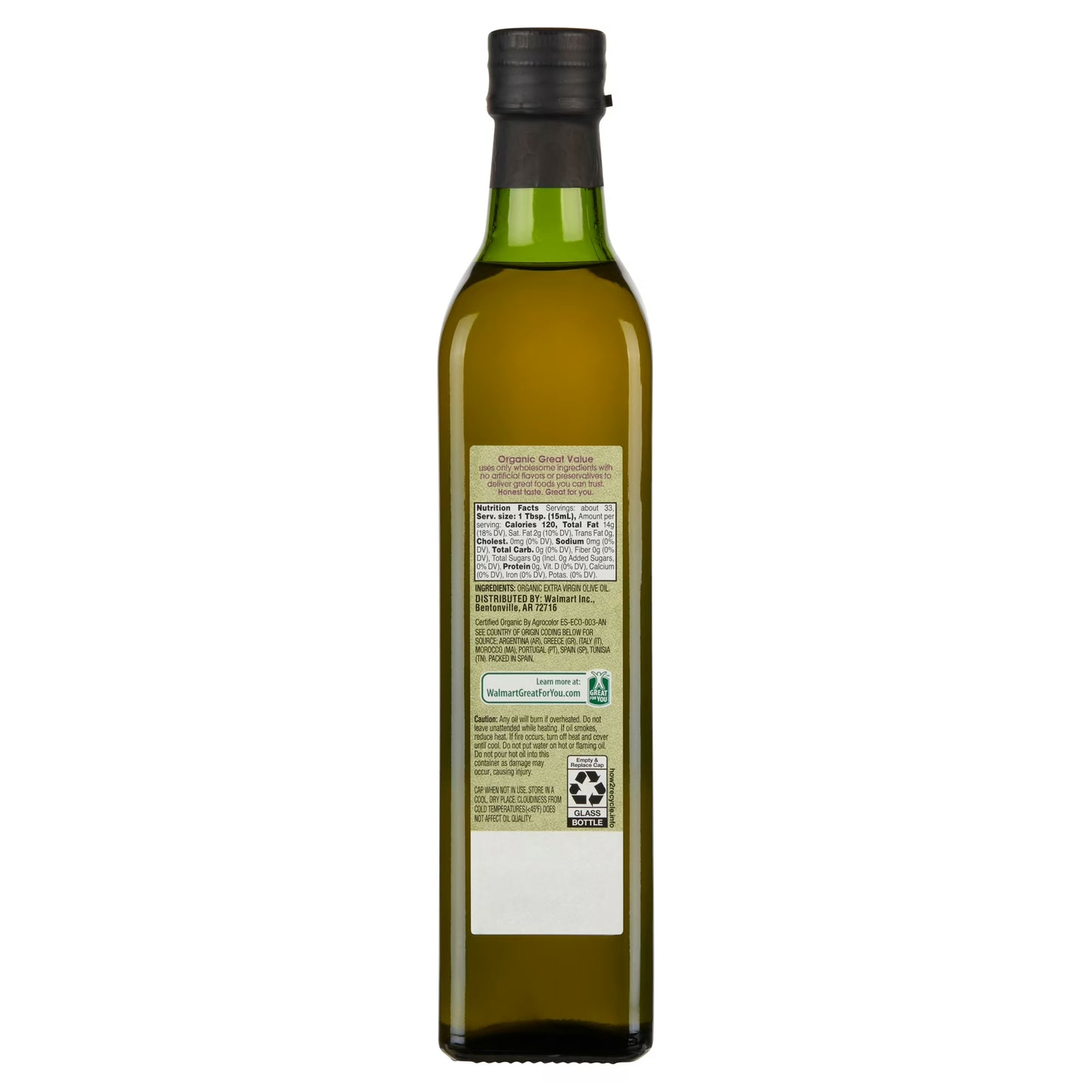 Great Value Organic Extra Virgin Olive Oil, 17 fl oz