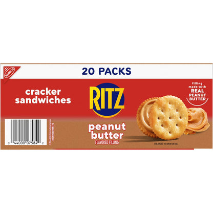 RITZ Peanut Butter Sandwich Crackers, Lunch Snacks, 20 Snack Packs (6 Crackers Per Pack)