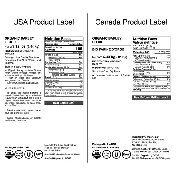 Organic Barley Flour, 12 Pounds - Non-GMO, Kosher, Raw, Vegan - by Food to Live
