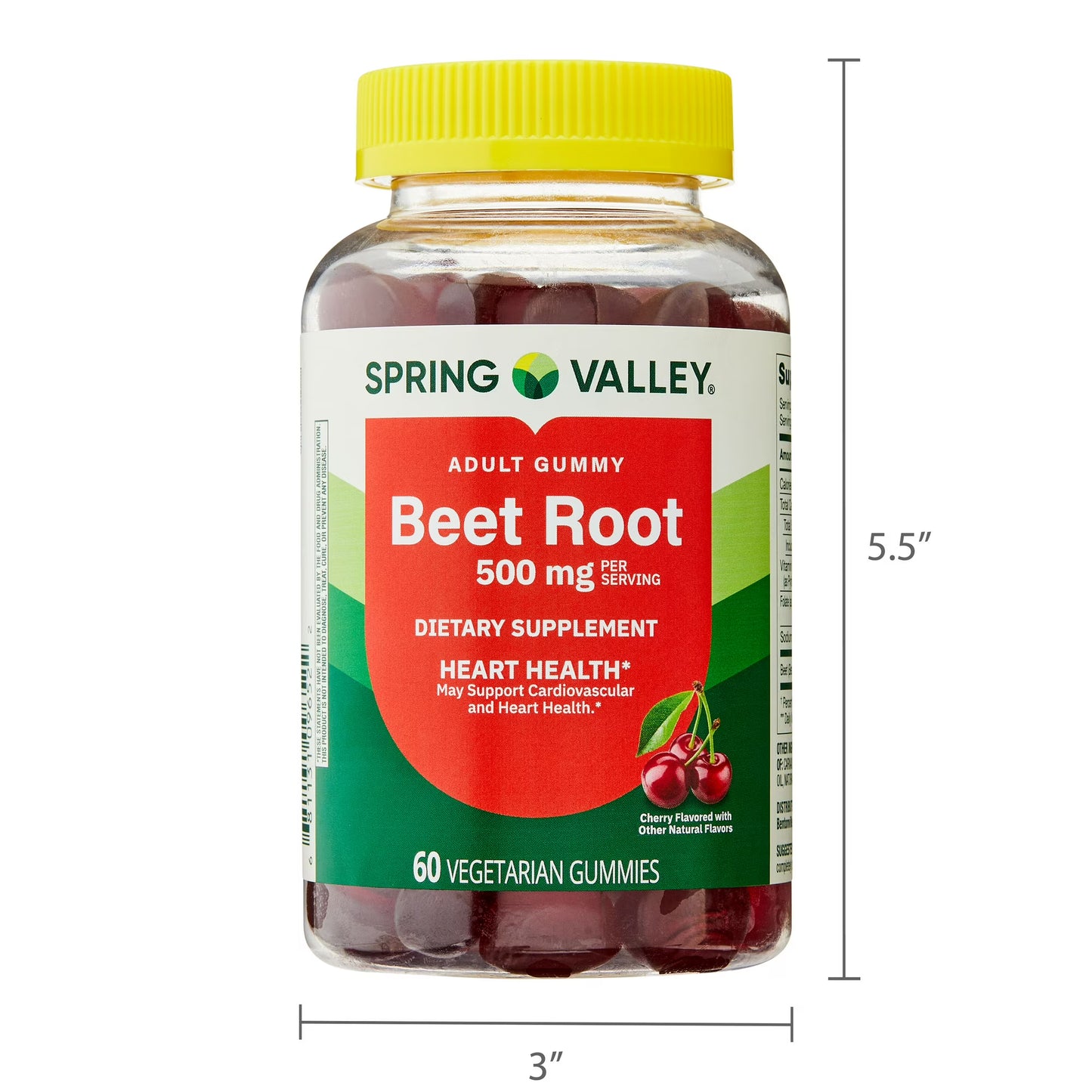 Spring Valley Beet Root Heart Health Dietary Supplement Gummies, Cherry, 500 mg, 60 Count