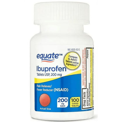 Equate Ibuprofen Tablets, 200 mg, Pain Reliever and Fever Reducer, 100 Count, Compare to AdvilÂ Tablets Active Ingredient