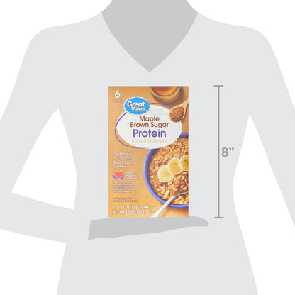 (3 pack) Great Value Maple & Brown Sugar Protein Instant Oatmeal, 1.83 oz, 6 Count