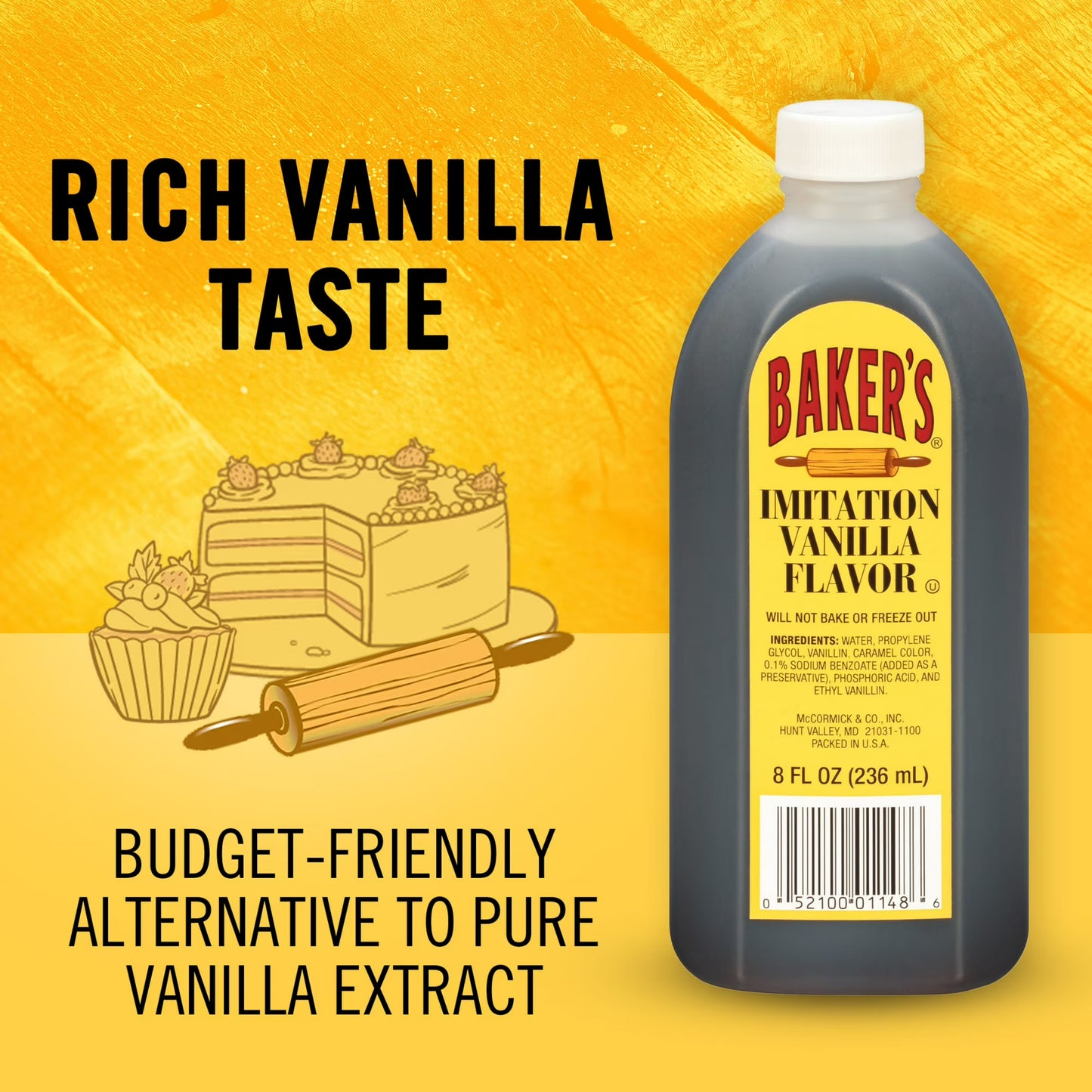 Baker's Kosher Imitation Vanilla Flavor, 8.0 fl oz Bottle