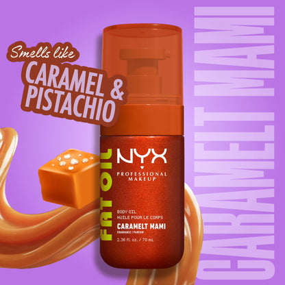 NYX Professional Makeup Fat Oil Hydrating Body Oil for Body Glow with Avocado Oil & Vitamin C, Caramelt Mami, 2.36 fl oz