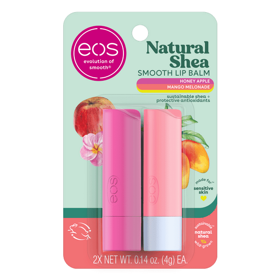 (4 pack) eos Natural Shea Smooth Lip Balm - Honey Apple & Mango Melonade, 0.14 oz, 2-pack