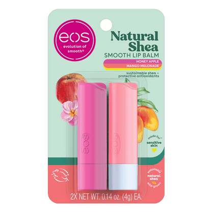 (4 pack) eos Natural Shea Smooth Lip Balm - Honey Apple & Mango Melonade, 0.14 oz, 2-pack