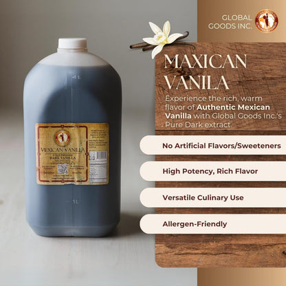 Pure Dark Mexican Vanilla Extract Gluten Free Vanilla for Baking Cakes, Cookies, Desserts, Coffee & Beverages Natural, Bold Flavour 4 Liter / 135.25 fl oz bottle