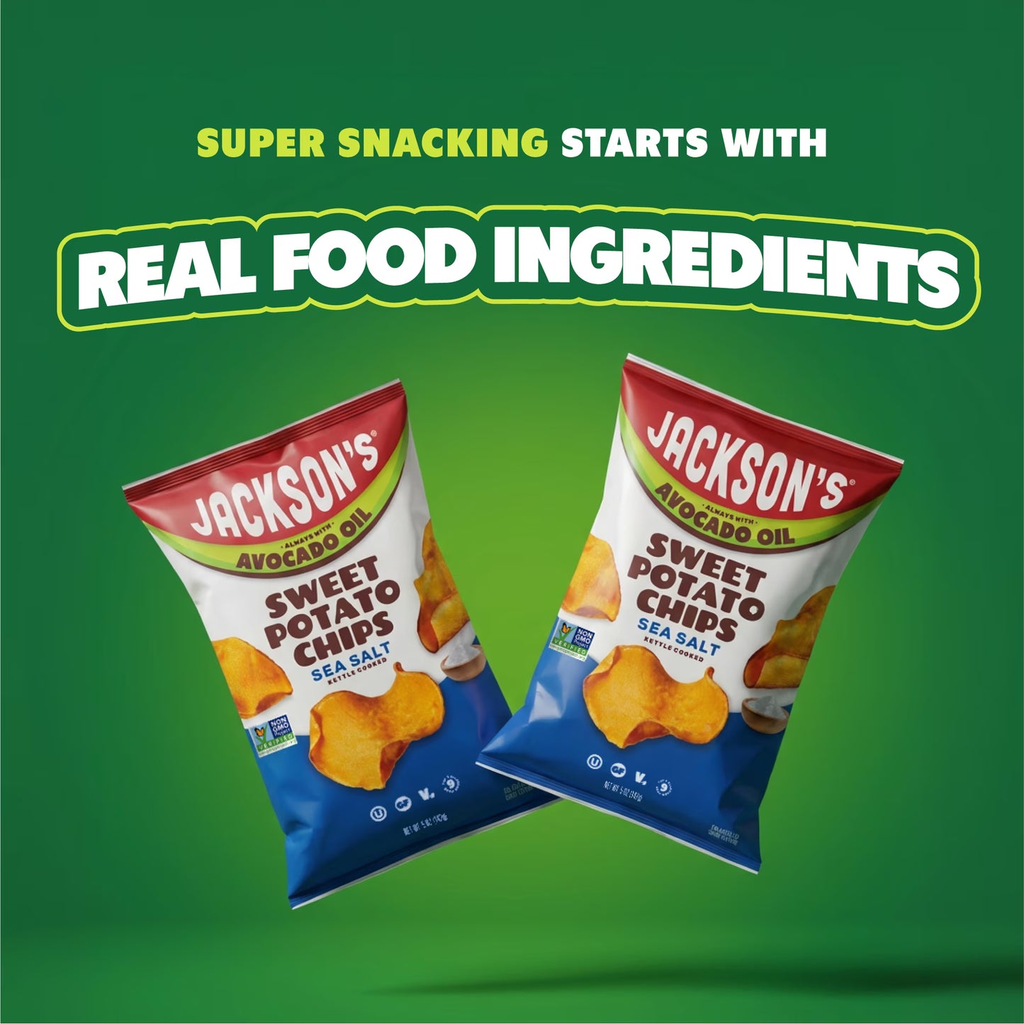 Jackson's Sweet Potato Kettle Chips with Sea Salt, Avocado Oil, Free of Top 9 Allergens, 5 oz