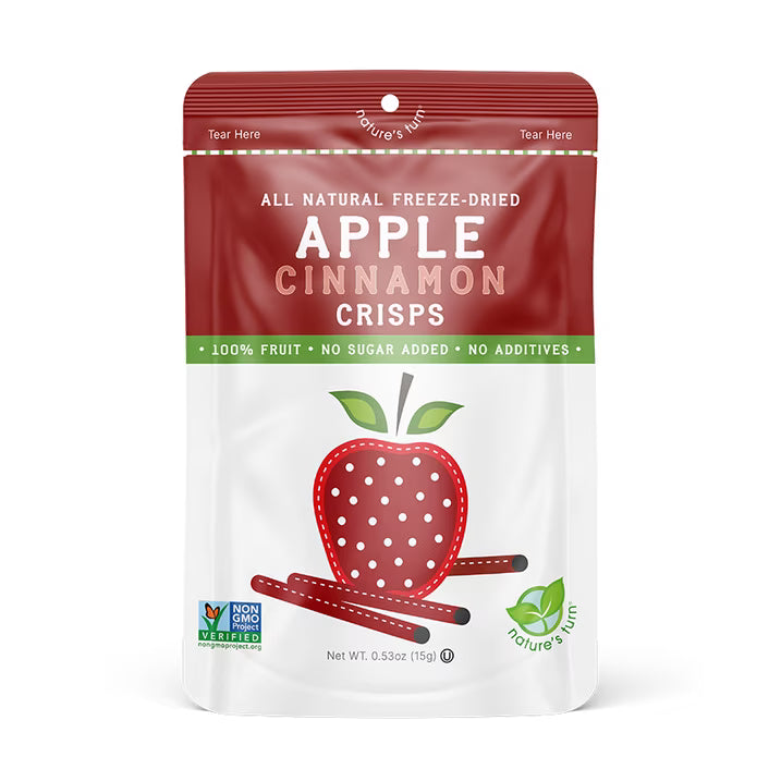 Nature’s Turn Freeze-Dried Apple Cinnamon Crisps, No Added Sugar, Healthy Natural Fruit Crisp Snack for School Lunches, 2 Pack (1.2 oz Each)