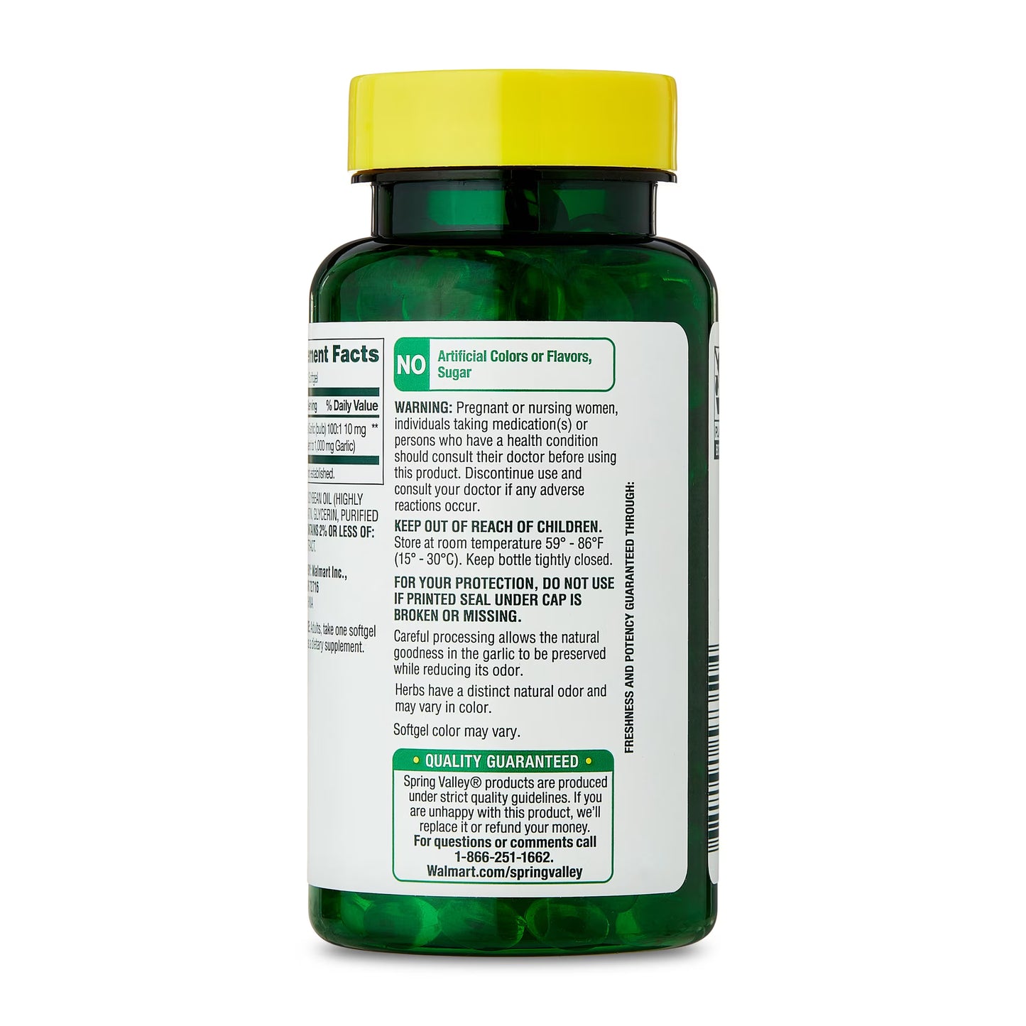 Spring Valley Odor-Controlled Garlic Dietary Supplement Softgels for Heart Health, 1000 mg, 120 Count
