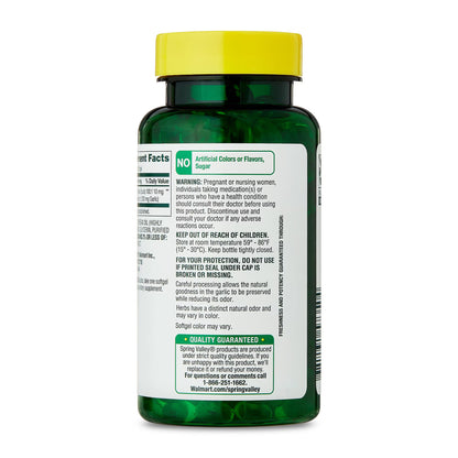 Spring Valley Odor-Controlled Garlic Dietary Supplement Softgels for Heart Health, 1000 mg, 120 Count