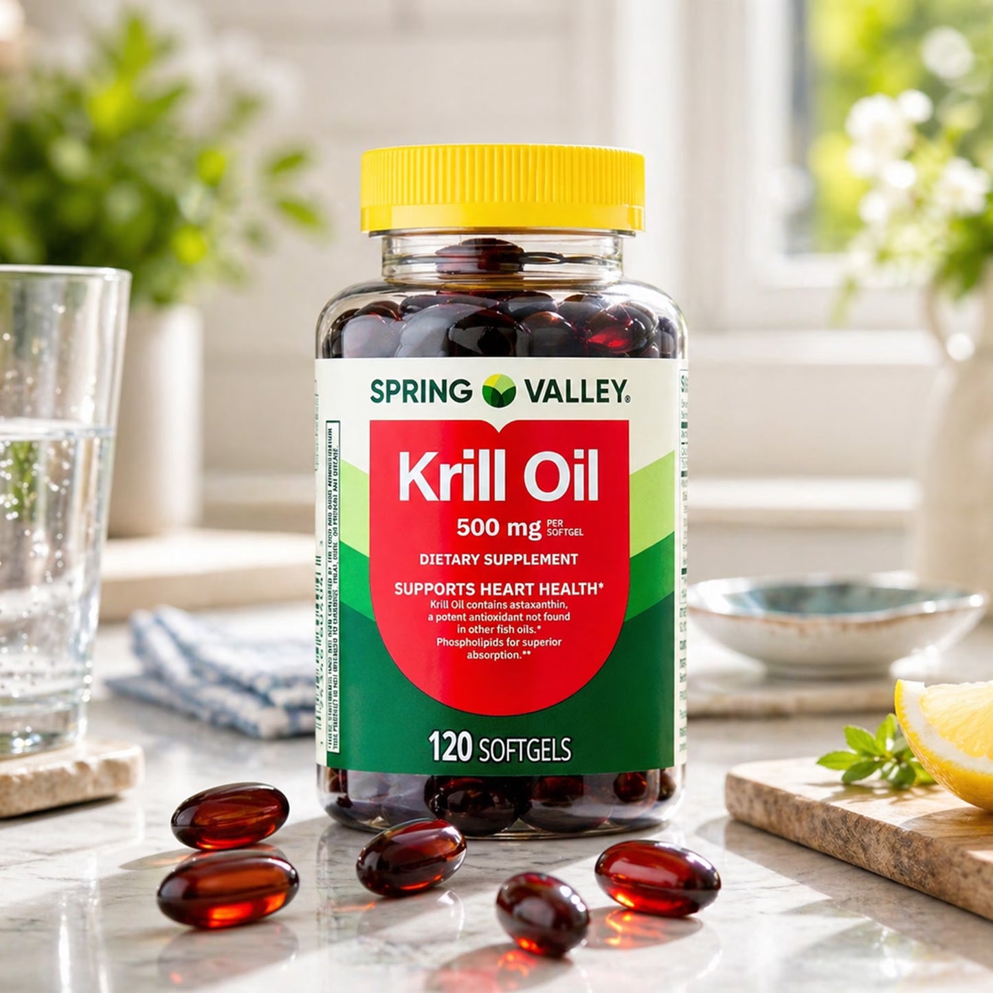 Spring Valley Krill Oil Softgels for Heart Health Support, 500 mg, 120 Count