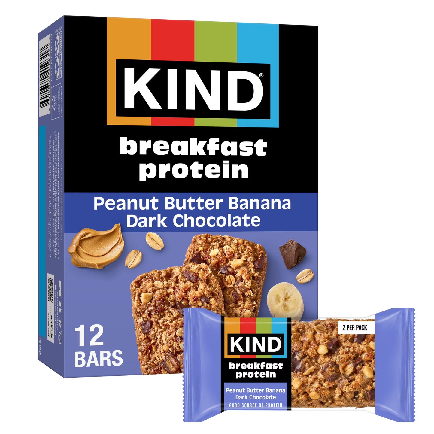 KIND Breakfast Peanut Butter Banana Dark Chocolate Gluten Free Protein Snack Bars, 1.76 oz, 6 Count One box