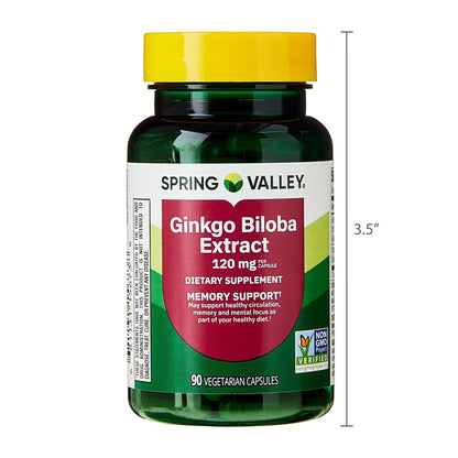 Spring Valley Ginkgo Biloba Extract Dietary Supplement Vegetarian Capsules for Memory Support, 120 mg, 90 Count