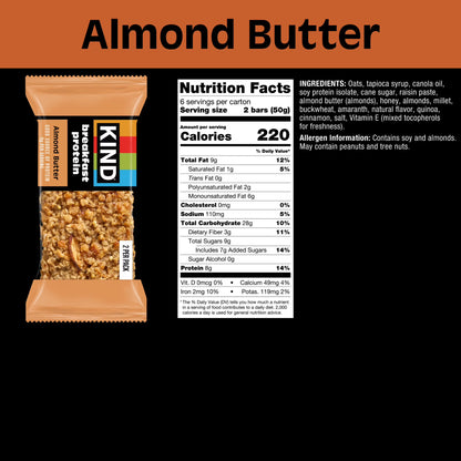 (5 pack) KIND Breakfast Protein Bars, Almond Butter, 1.76 oz, 6 Count