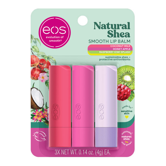 (6 pack) eos Natural Shea Smooth Lip Balm- Honey Apple, Coconut Milk, Raspberry Kiwi Splash, 0.14 oz, 3-Pack