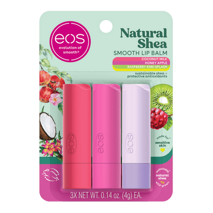 (6 pack) eos Natural Shea Smooth Lip Balm- Honey Apple, Coconut Milk, Raspberry Kiwi Splash, 0.14 oz, 3-Pack