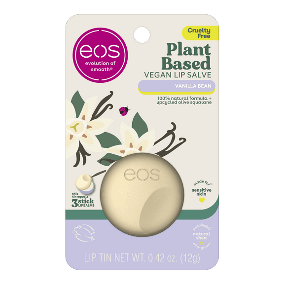 (3 pack) eos Plant-Based Vegan Lip Salve- Vanilla Bean, 100% Natural, 0.42 oz, Pack of 1