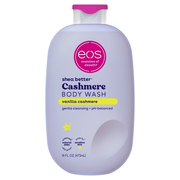 (4 pack) eos Shea Better Vanilla Cashmere Body Wash - Vanilla Cashmere, Creamy Gel Formula, Hyrdration for Dry Skin, 16 fl oz